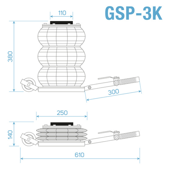 Podnośnik Pneumatyczny Poduszkowy - Bałwanek 3T GSP3K STIX / Ocynk - z Krótką Rączką