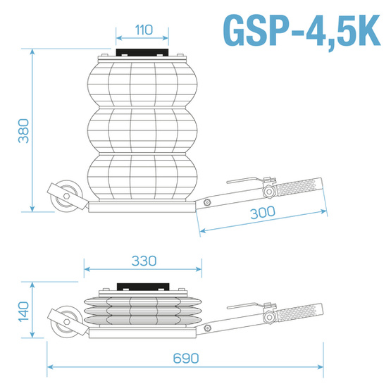 Podnośnik Pneumatyczny Poduszkowy - Bałwanek 4,5T GSP4,5K STIX / Grafit - z Krótką Rączką