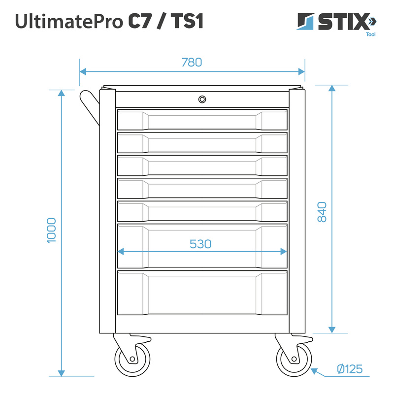 Szafka warsztatowa / wózek narzędziowy 7 szuflad + zestaw narzędzi 267 elementów - UltimatePro C7/TS1 - Stix