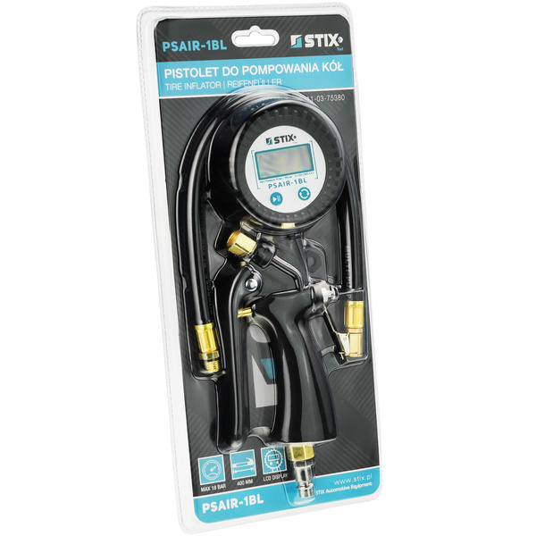 Pistolet do pompowania kół, opon z elektronicznym manometrem PSAIR-1BL blister