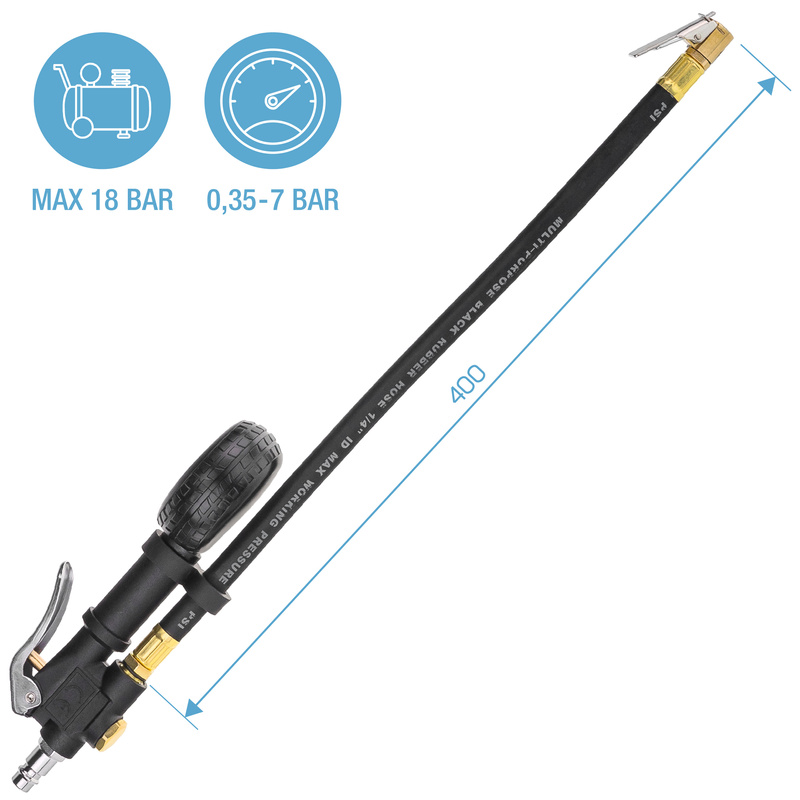Pistolet do pompowania kół, opon z elektronicznym manometrem PSAIR-3 0-18 BAR STIX