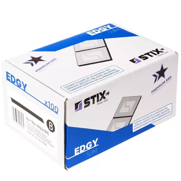 Ciężarki klejone do felg aluminiowych czarne Edgy Slim Black - 60g (5g+10g / szeroka taśma) - 200 szt. - Stix