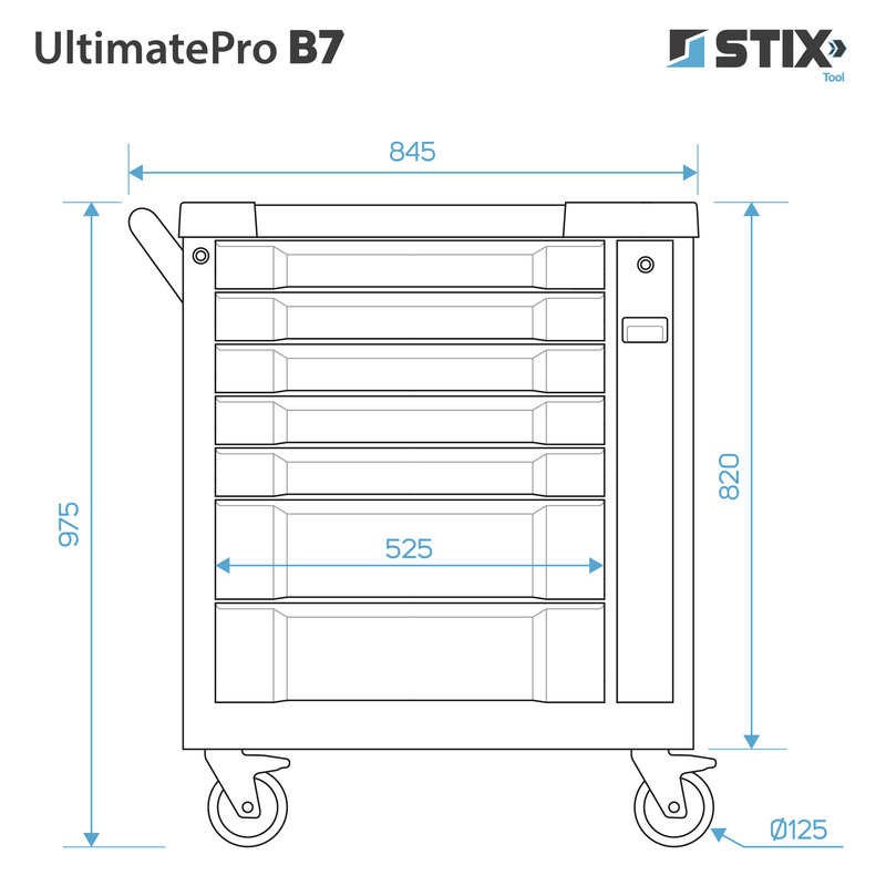 Szafka warsztatowa / wózek narzędziowy 7 szuflad, wysuwany schowek boczny - UltimatePro B7 - Stix