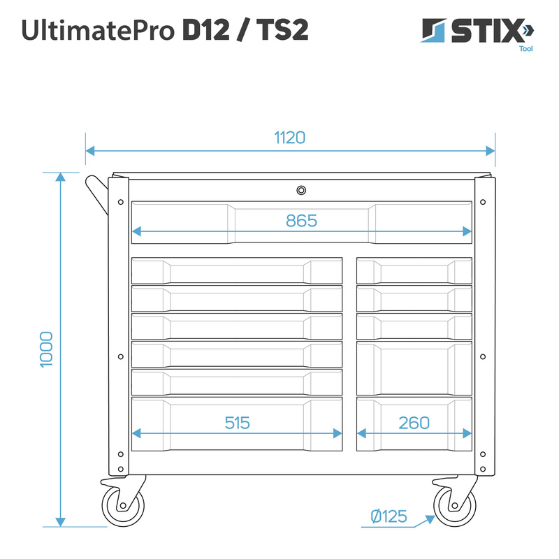 Szafka warsztatowa / wózek narzędziowy 12 szuflad + zestaw narzędzi 451 elementów - UltimatePro D12/TS2 - Stix
