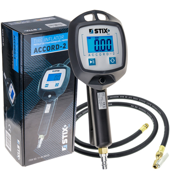 Elektroniczny pistolet do pompowania kół, opon z manometrem elektronicznym ACCORD-2 1,5m 0-18 BAR Stix