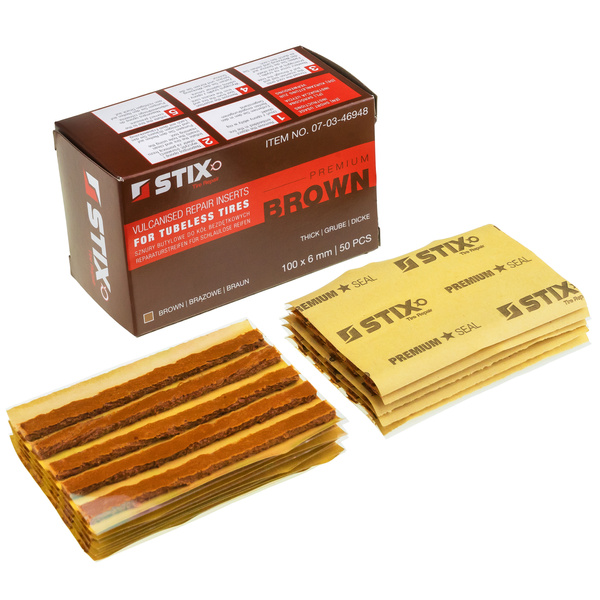 Sznury butylowe do naprawy opon, krótkie 6 mm (4" / 100 mm, brązowe) 50 szt - Stix