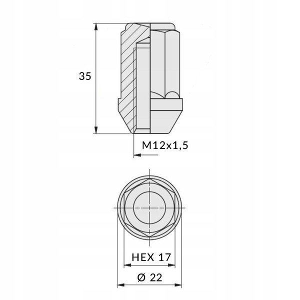 Nakrętki do felg aluminiowych M12x1,5 ocynkowane zamknięte, klucz 17 - Carbonado