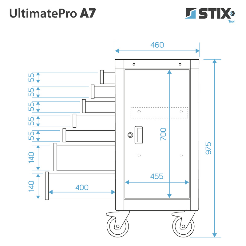 Szafka warsztatowa / wózek narzędziowy 7 szuflad, schowek boczny - UltimatePro A7 - Stix
