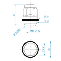 Nakrętki do felg stalowych, typ Hyundai – M12x1,5 / ocynk, podkładka z tworzywa, K21 - Carbonado