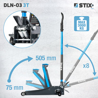 Lewarek / żaba podnośnik hydrauliczny niski profil z pedałem wysokość 75-505 mm DLN-03 3T - Stix