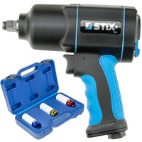 Klucz pneumatyczny udarowy 1700 Nm 1/2" STIX STT-17 kompozytowy + nasadki długie udarowe CR-MO SERIES 1 17/19/21 mm (zestaw 3 szt.) w walizce