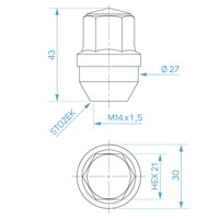 Nakrętki do felg aluminiowych, typ Tesla – M14x1,5 / ocynk, stała podkładka, K21 - Carbonado