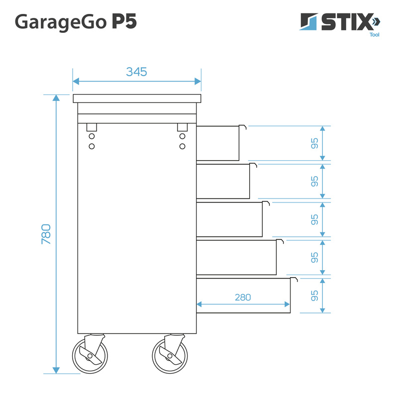 Szafka warsztatowa / wózek narzędziowy 5 szuflad GarageGo P5 - Stix