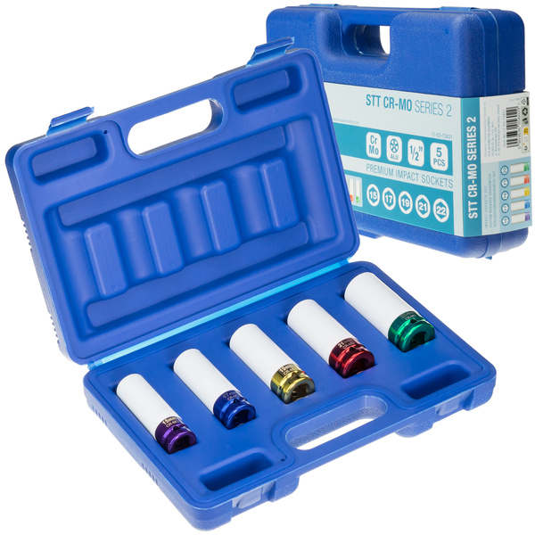 Nasadki udarowe 1/2" długie do felg aluminiowych, zestaw 5 szt. walizka (15,17,19,21,22) STT CR-MO SERIES 2 - Stix Tool