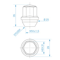 Nakrętki do oryginalnych felg aluminiowych Ford M14x1,5 ocynk, stała podkładka, klucz 21 - Carbonado