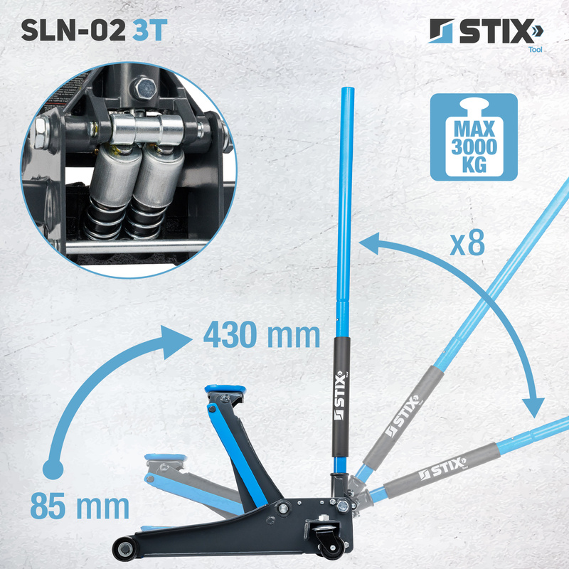 Lewarek / żaba podnośnik hydrauliczny niski profil wysokość 85-430 mm SLN-02 3T - Stix