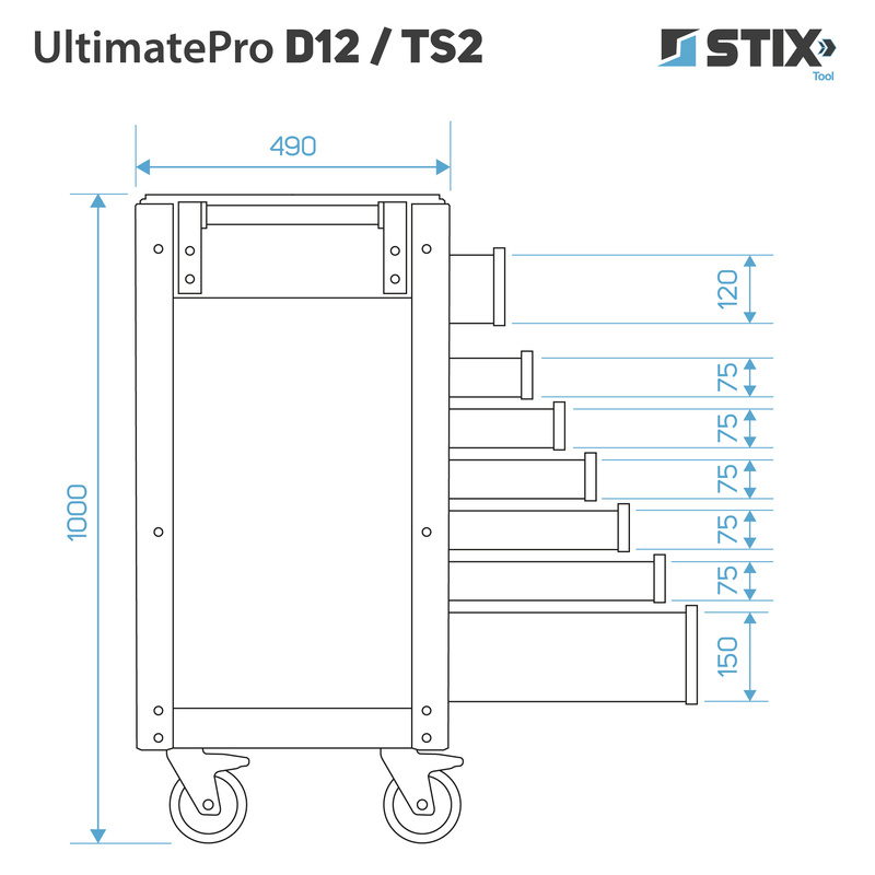 Szafka warsztatowa / wózek narzędziowy 12 szuflad + zestaw narzędzi 451 elementów - UltimatePro D12/TS2 - Stix
