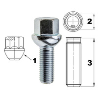 Śruba do felg / kół M12x1.50 kula / K17 – 24 mm