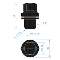 Czarne nakrętki do felg aluminiowych, typ Land Rover – M14x1,5 / ruchoma podkładka, K22 - Carbonado