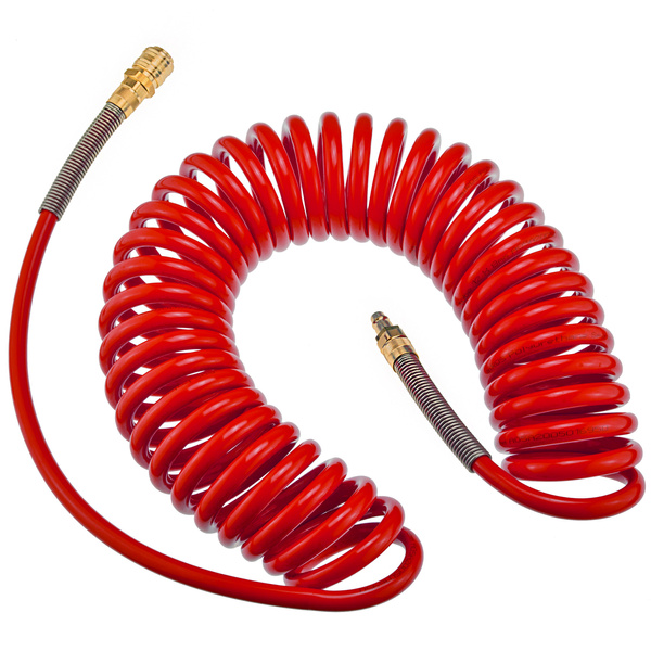 Wąż pneumatyczny spiralny 12/8 mm (9 m) - czerwony RQS