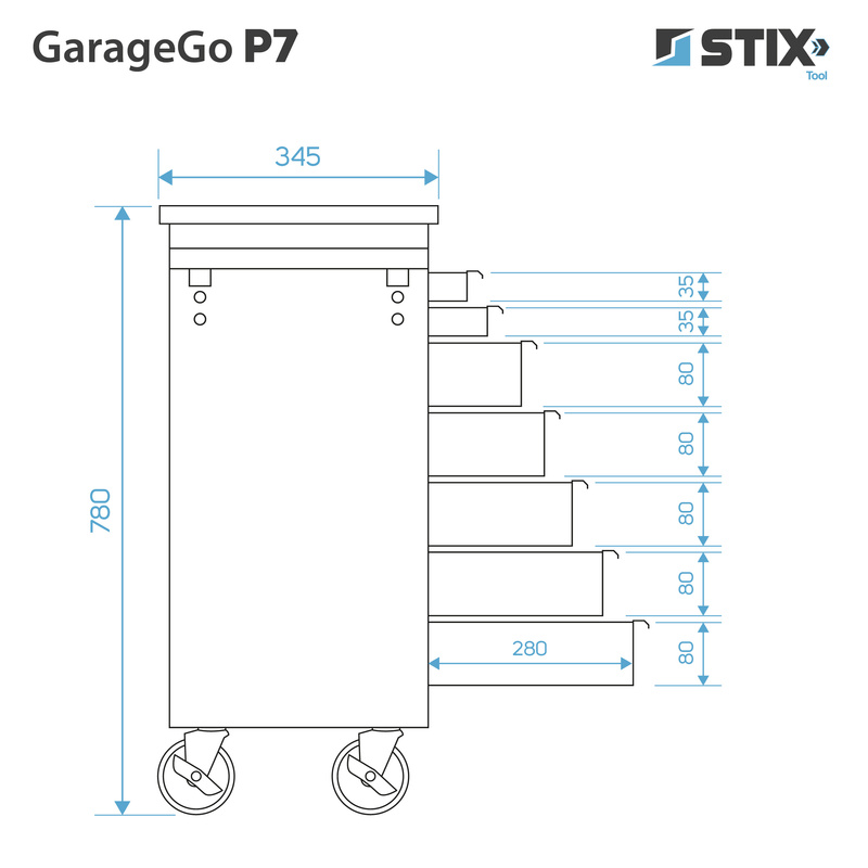 Szafka warsztatowa / wózek narzędziowy 7 szuflad GarageGo P7 - Stix
