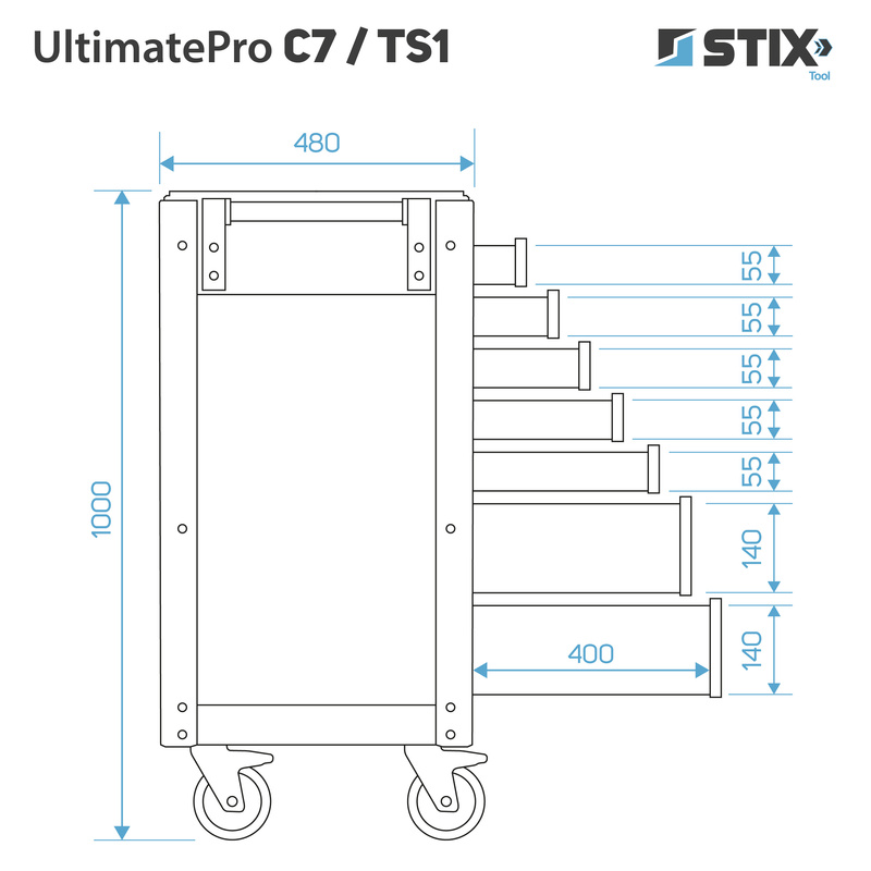 Szafka warsztatowa / wózek narzędziowy 7 szuflad + zestaw narzędzi 267 elementów - UltimatePro C7/TS1 - Stix