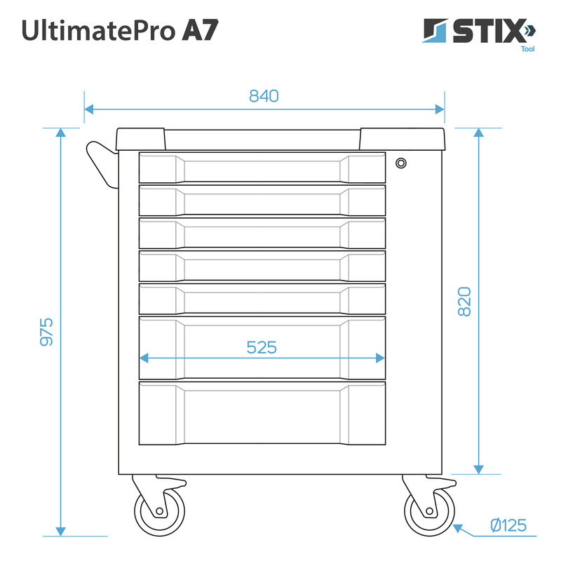 Szafka warsztatowa / wózek narzędziowy 7 szuflad, schowek boczny - UltimatePro A7 - Stix