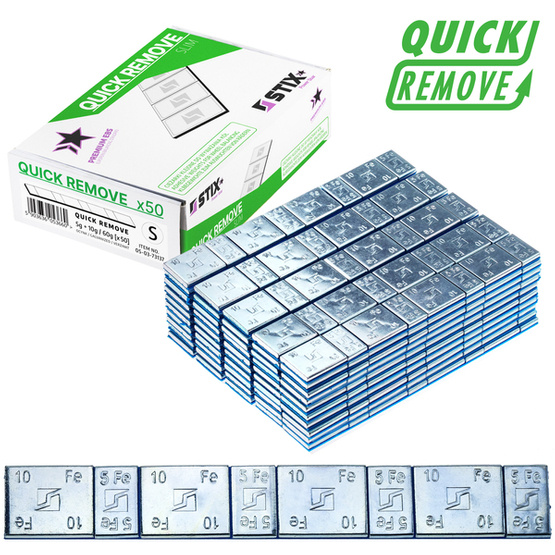 Ciężarki klejone do felg aluminiowych QUICK REMOVE - 60g (5g+10g / szeroka taśma) - 50 szt. - Stix