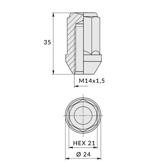 Nakrętki do felg aluminiowych, kół - M14x1,5 / Ocynk - (zamknięta) klucz 21 - Carbonado