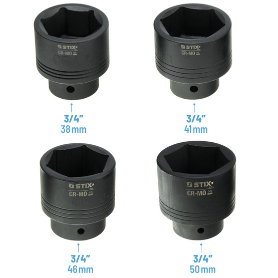 Nasadki udarowe 3/4" i 1" z akcesoriami – 26 elementów, walizka (od 21 do 65 mm) STT CR-MO SERIES 9 - Stix Tool