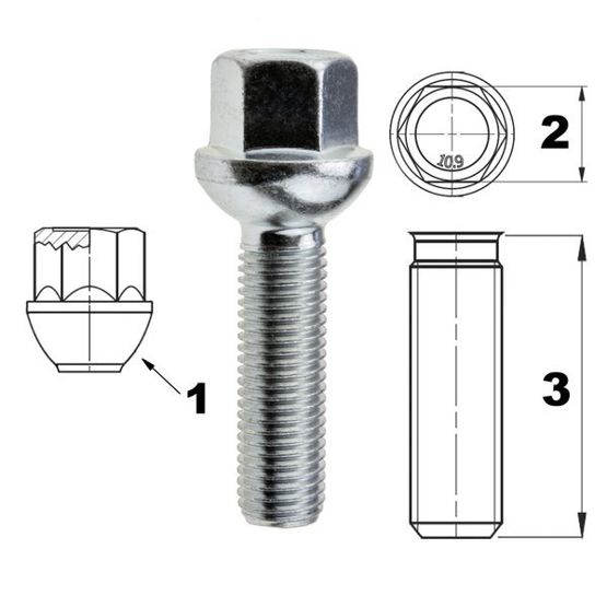 Śruba do felg / kół M12x1.50 kula / K17 – 40 mm