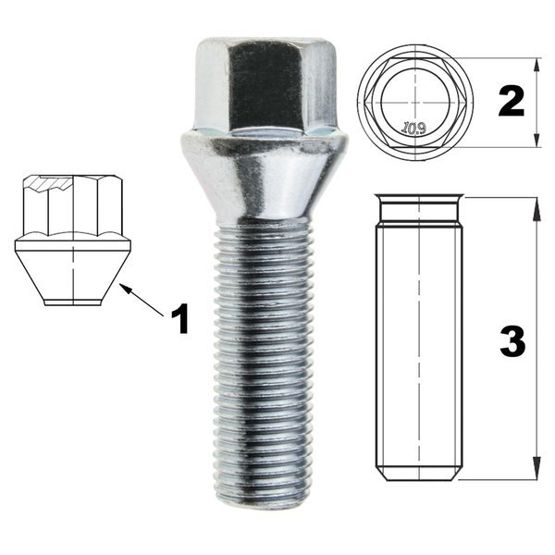 Śruba do felg / kół M14x1.25 stożek / K17 – 40 mm