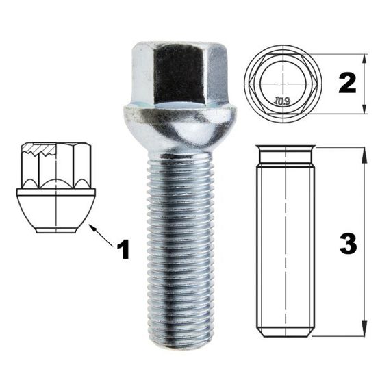 Śruba do felg / kół M14x1.50 kula / K17 – 45 mm