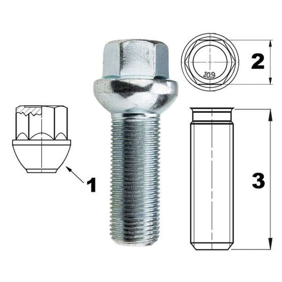 Śruba do felg / kół M15x1.25 kula / K17 – 35 mm