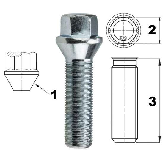 Śruba do felg / kół M15x1.25 stożek / K17 – 45 mm